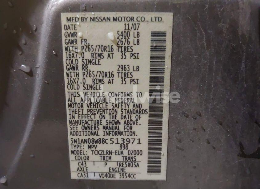 Photo 9 of 2008 Nissan Xterra S (VIN 5N1AN08W88C513971)