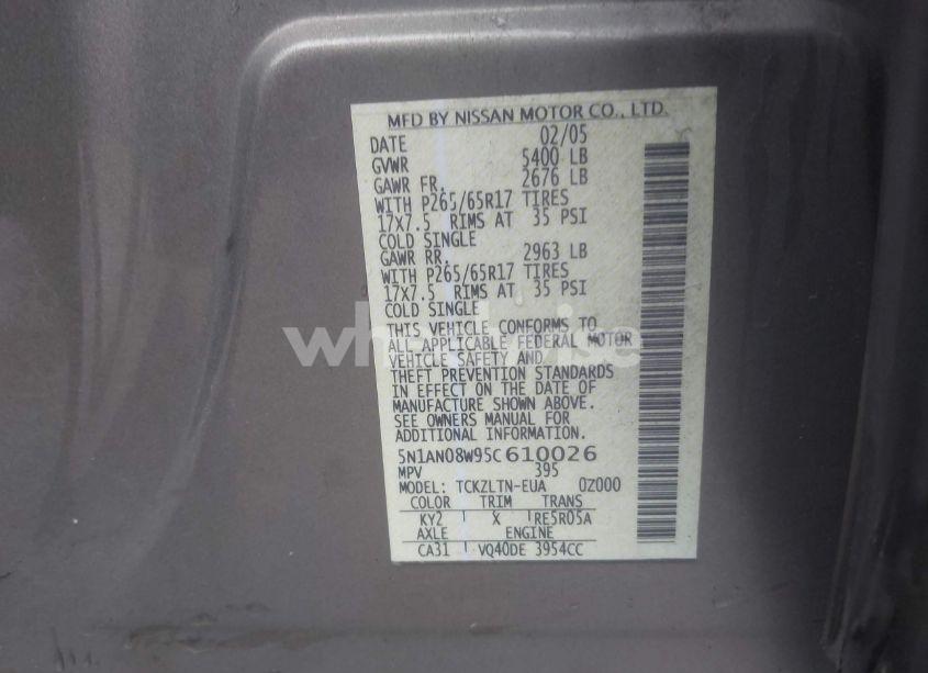 Photo 9 of 2005 Nissan Xterra SE (VIN 5N1AN08W95C610026)