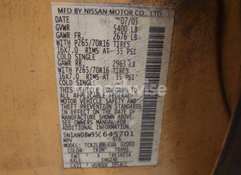 Photo 9 of 2005 Nissan Xterra S (VIN 5N1AN08W95C645701)