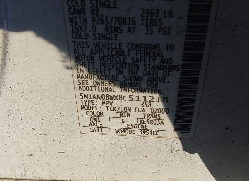 Photo 9 of 2008 Nissan Xterra X (VIN 5N1AN08WX8C511218)