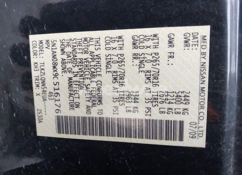 Photo 9 of 2009 Nissan Xterra X (VIN 5N1AN08WX9C516176)