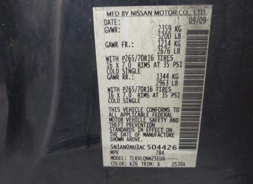 Photo 9 of 2010 Nissan Xterra X (VIN 5N1AN0NU3AC504426)