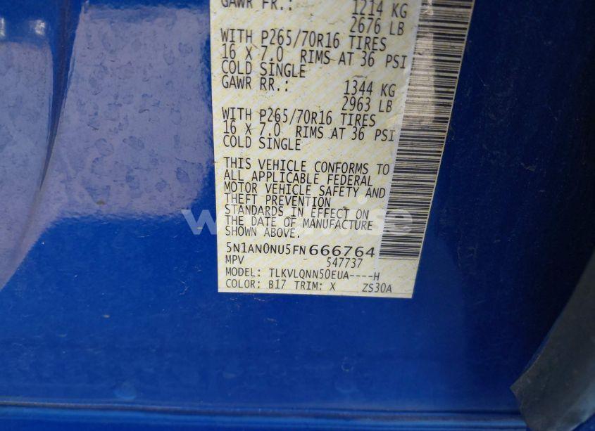 Photo 9 of 2015 Nissan Xterra X (VIN 5N1AN0NU5FN666764)