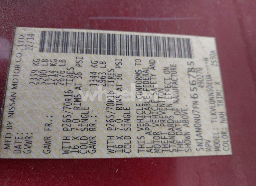 Photo 9 of 2015 Nissan Xterra X (VIN 5N1AN0NU7FN656785)