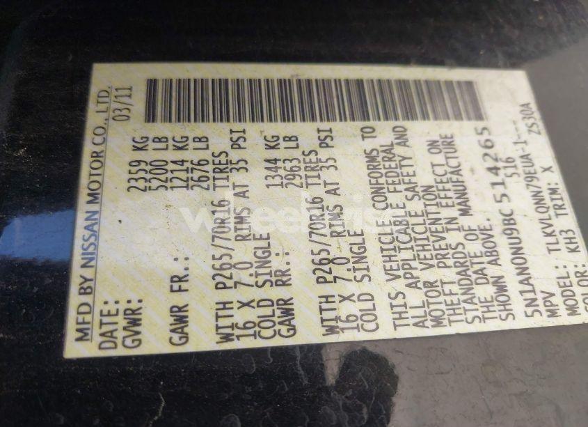 Photo 9 of 2011 Nissan Xterra X (VIN 5N1AN0NU9BC514265)