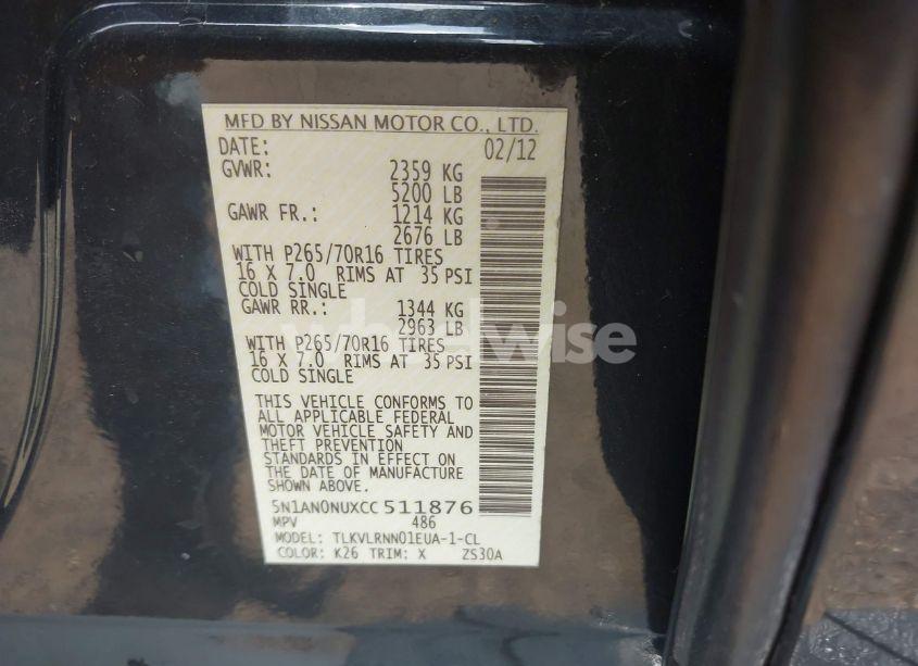 Photo 9 of 2012 Nissan Xterra S (VIN 5N1AN0NUXCC511876)