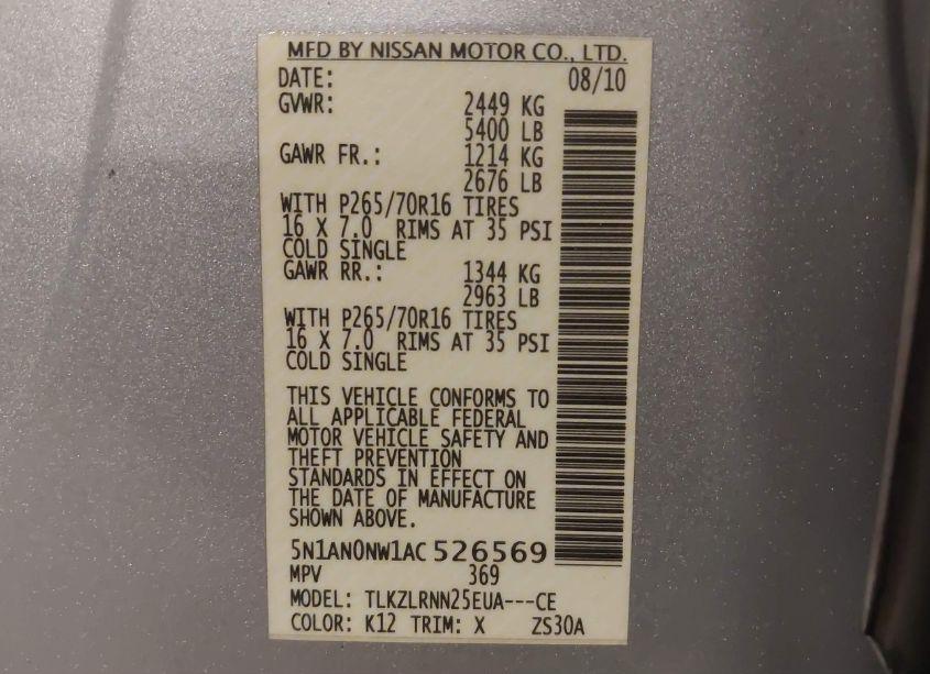 Photo 9 of 2010 Nissan Xterra S (VIN 5N1AN0NW1AC526569)