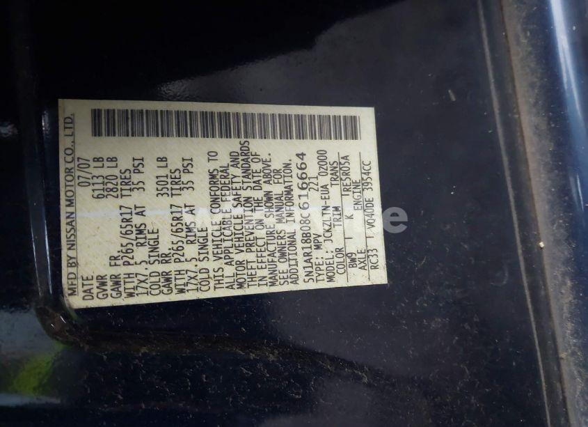 Photo 9 of 2008 Nissan Pathfinder SE (VIN 5N1AR18B08C616664)