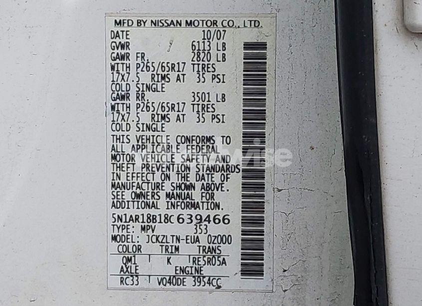 Photo 9 of 2008 Nissan Pathfinder SE (VIN 5N1AR18B18C639466)