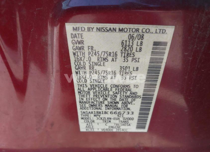 Photo 9 of 2008 Nissan Pathfinder S (VIN 5N1AR18B18C666733)