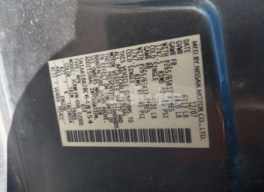 Photo 9 of 2008 Nissan Pathfinder LE (VIN 5N1AR18B28C648354)