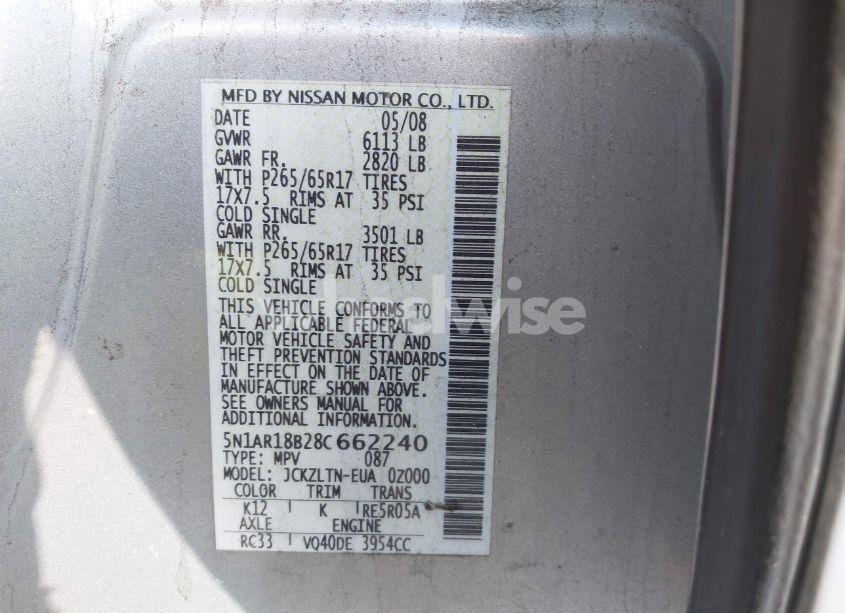 Photo 9 of 2008 Nissan Pathfinder SE (VIN 5N1AR18B28C662240)