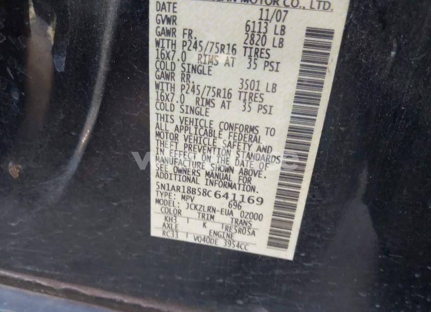 Photo 9 of 2008 Nissan Pathfinder S (VIN 5N1AR18B58C641169)