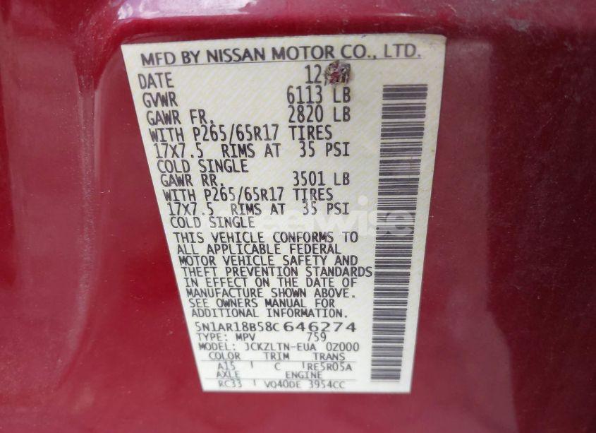 Photo 9 of 2008 Nissan Pathfinder SE (VIN 5N1AR18B58C646274)