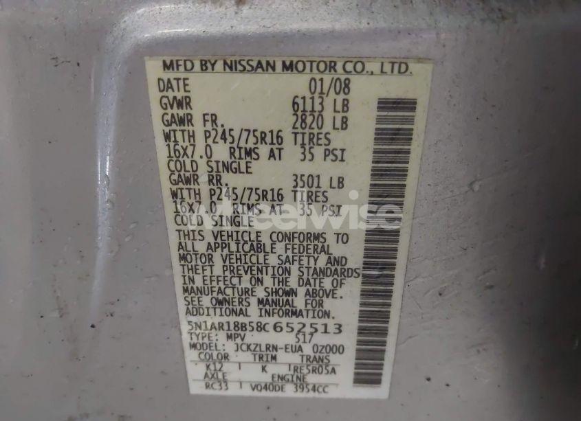 Photo 9 of 2008 Nissan Pathfinder S (VIN 5N1AR18B58C652513)