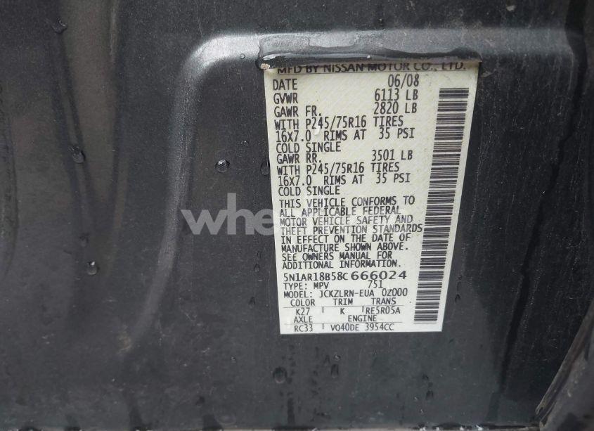 Photo 9 of 2008 Nissan Pathfinder S (VIN 5N1AR18B58C666024)