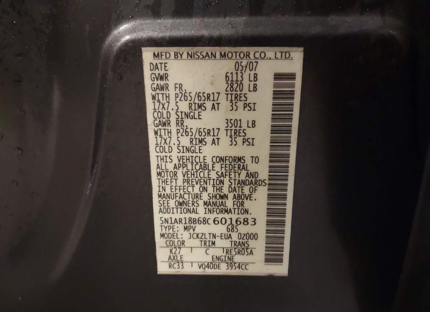 Photo 9 of 2008 Nissan Pathfinder SE (VIN 5N1AR18B68C601683)