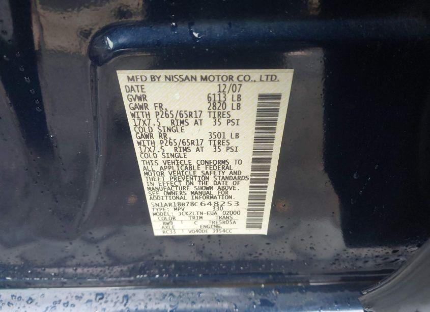 Photo 9 of 2008 Nissan Pathfinder SE (VIN 5N1AR18B78C648253)