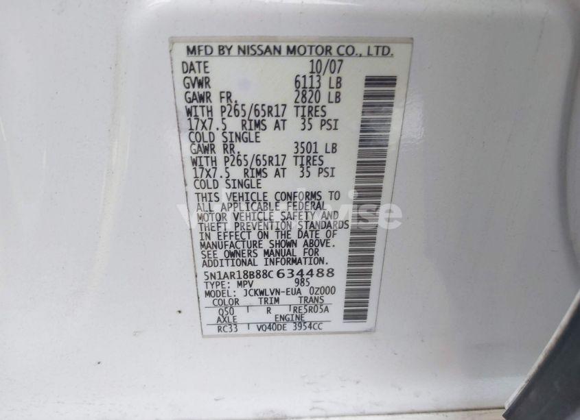 Photo 9 of 2008 Nissan Pathfinder LE (VIN 5N1AR18B88C634488)