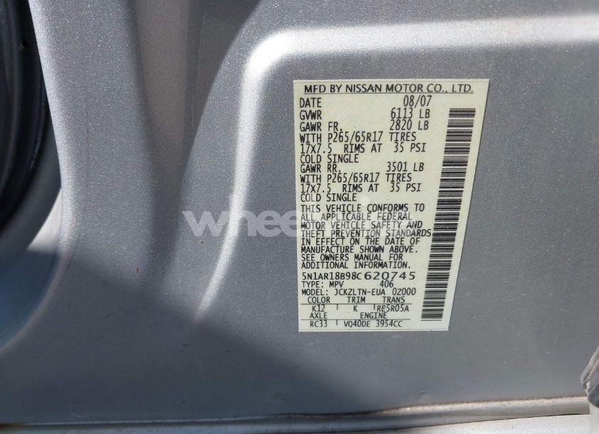 Photo 9 of 2008 Nissan Pathfinder SE (VIN 5N1AR18B98C620745)