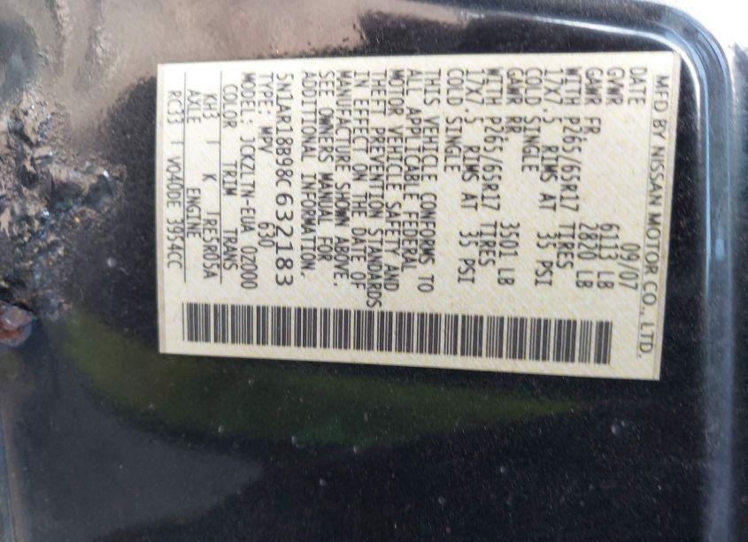 Photo 9 of 2008 Nissan Pathfinder SE (VIN 5N1AR18B98C632183)