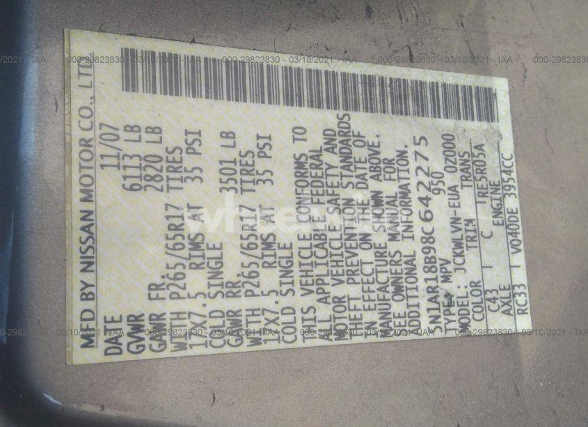 Photo 9 of 2008 Nissan Pathfinder LE (VIN 5N1AR18B98C642275)