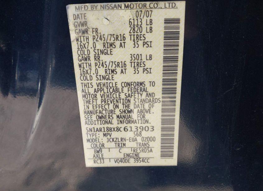 Photo 9 of 2008 Nissan Pathfinder S (VIN 5N1AR18BX8C613903)