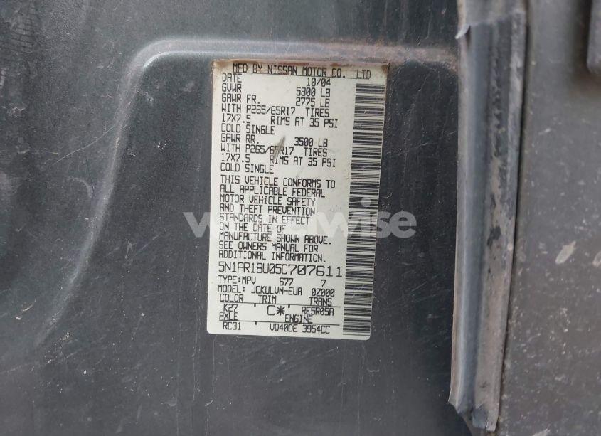 Photo 9 of 2005 Nissan Pathfinder LE (VIN 5N1AR18U05C707611)