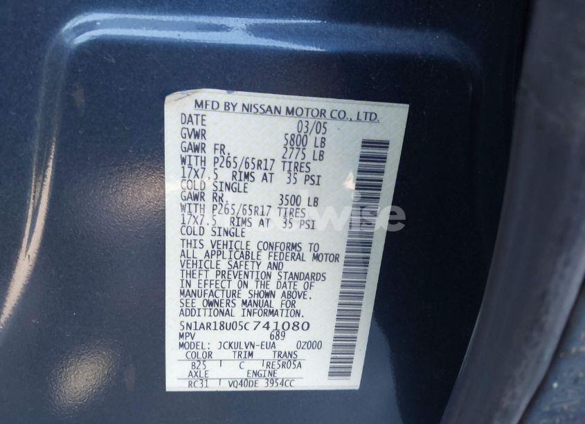 Photo 9 of 2005 Nissan Pathfinder LE (VIN 5N1AR18U05C741080)