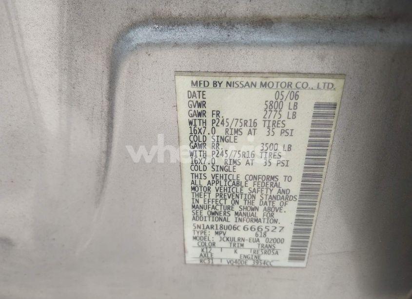 Photo 9 of 2006 Nissan Pathfinder S (VIN 5N1AR18U06C666527)