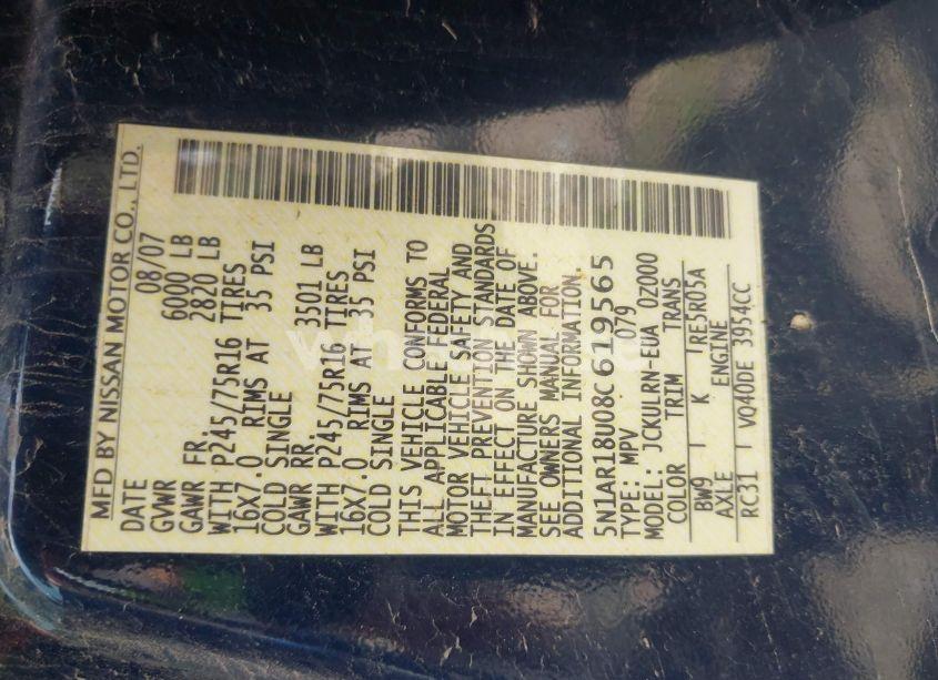 Photo 9 of 2008 Nissan Pathfinder S (VIN 5N1AR18U08C619565)