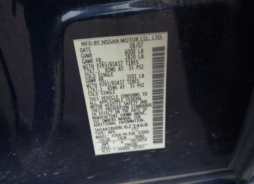 Photo 9 of 2008 Nissan Pathfinder SE (VIN 5N1AR18U08C623468)