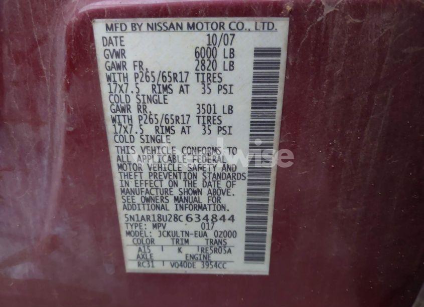 Photo 9 of 2008 Nissan Pathfinder SE (VIN 5N1AR18U28C634844)