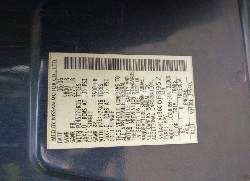 Photo 9 of 2006 Nissan Pathfinder S (VIN 5N1AR18U36C668952)