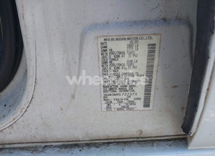 Photo 9 of 2005 Nissan Pathfinder SE (VIN 5N1AR18U45C727571)