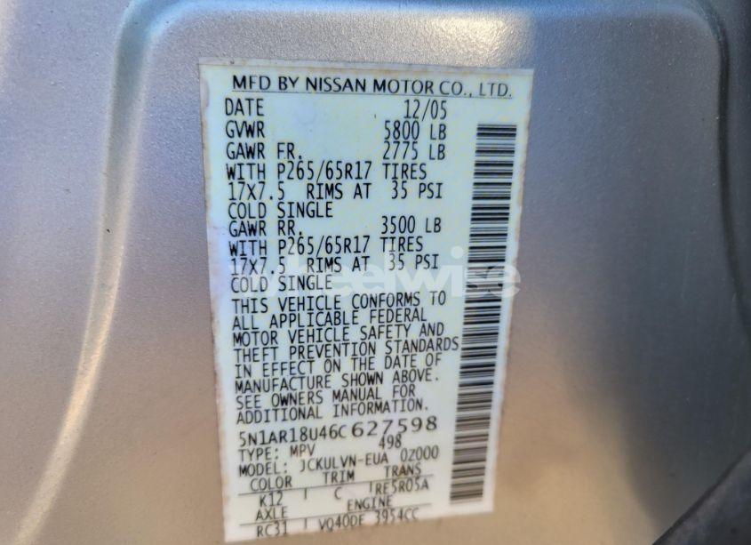 Photo 9 of 2006 Nissan Pathfinder (VIN 5N1AR18U46C627598)