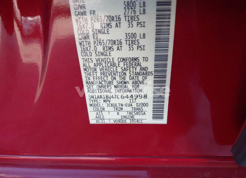 Photo 9 of 2007 Nissan Pathfinder SE (VIN 5N1AR18U47C644998)