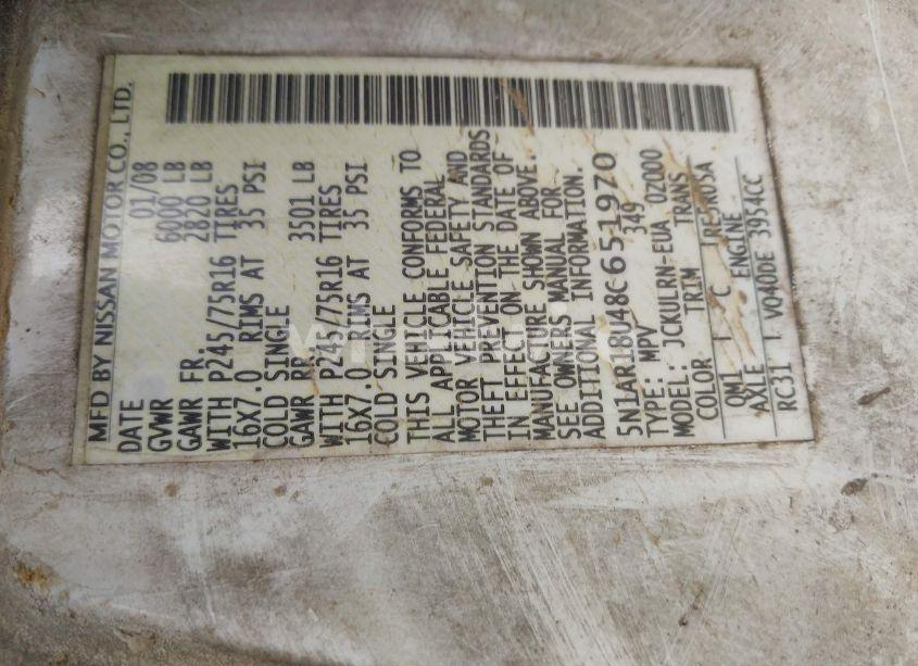 Photo 9 of 2008 Nissan Pathfinder S (VIN 5N1AR18U48C651970)