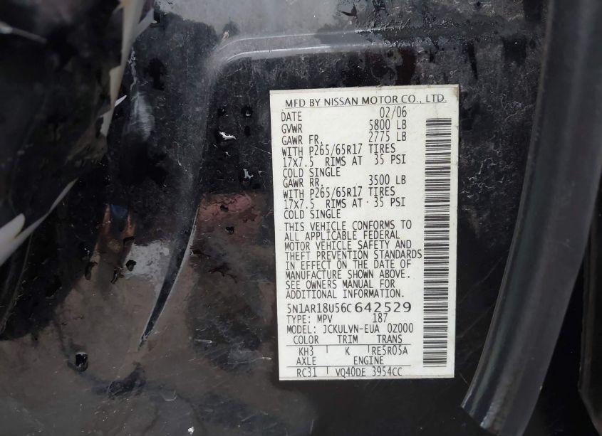 Photo 9 of 2006 Nissan Pathfinder LE (VIN 5N1AR18U56C642529)