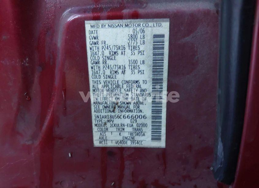 Photo 9 of 2006 Nissan Pathfinder S (VIN 5N1AR18U56C666006)