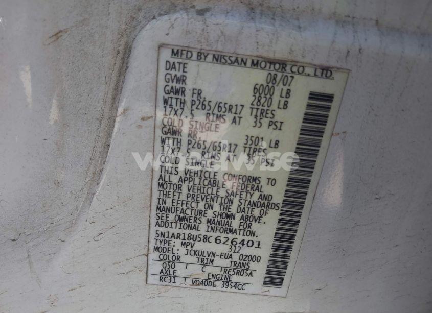 Photo 9 of 2008 Nissan Pathfinder LE (VIN 5N1AR18U58C626401)