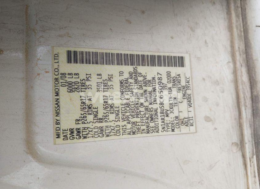 Photo 9 of 2008 Nissan Pathfinder SE (VIN 5N1AR18U58C650987)