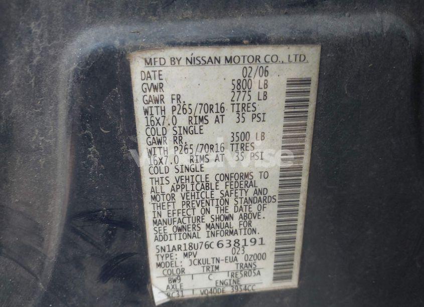 Photo 9 of 2006 Nissan Pathfinder SE (VIN 5N1AR18U76C638191)