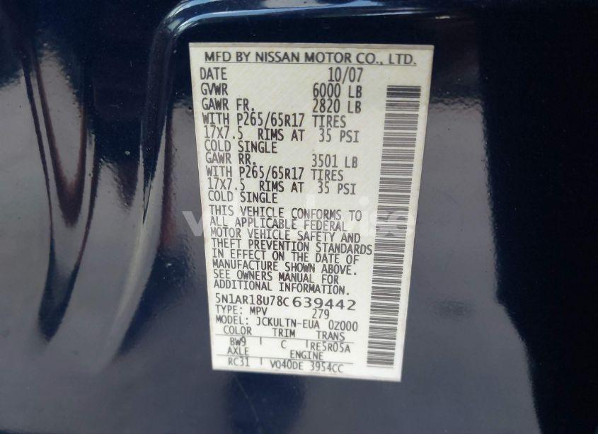 Photo 9 of 2008 Nissan Pathfinder SE (VIN 5N1AR18U78C639442)