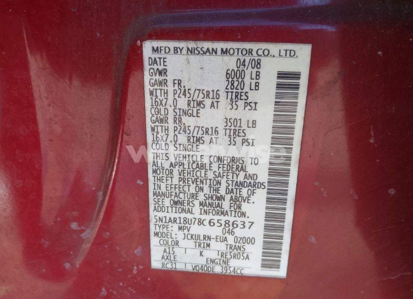 Photo 9 of 2008 Nissan Pathfinder S (VIN 5N1AR18U78C658637)