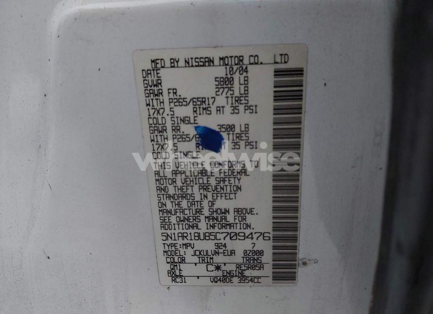 Photo 9 of 2005 Nissan Pathfinder LE (VIN 5N1AR18U85C709476)