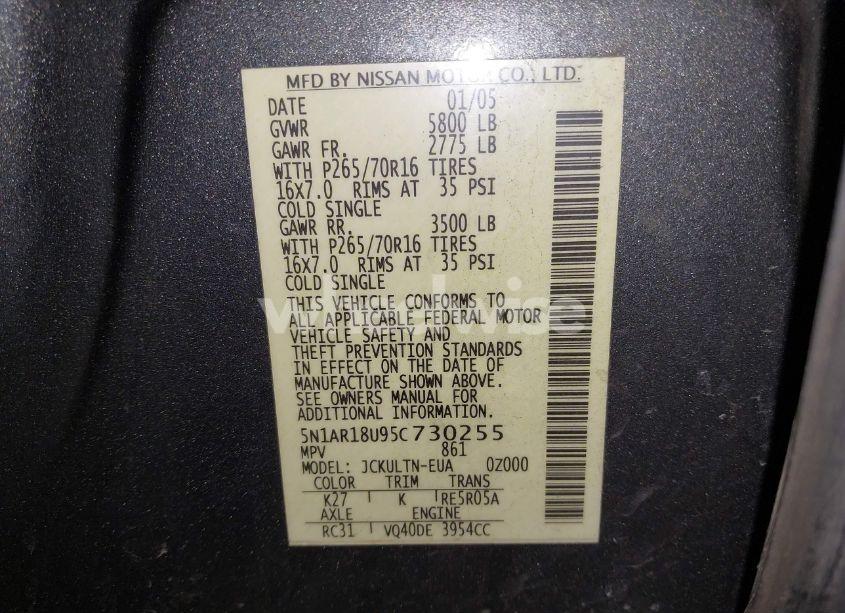 Photo 9 of 2005 Nissan Pathfinder SE (VIN 5N1AR18U95C730255)