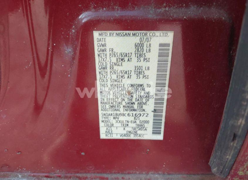 Photo 9 of 2008 Nissan Pathfinder SE (VIN 5N1AR18U98C616972)
