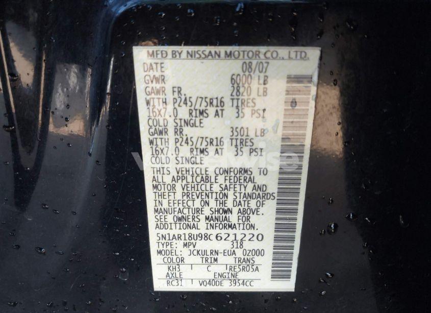 Photo 9 of 2008 Nissan Pathfinder S (VIN 5N1AR18U98C621220)