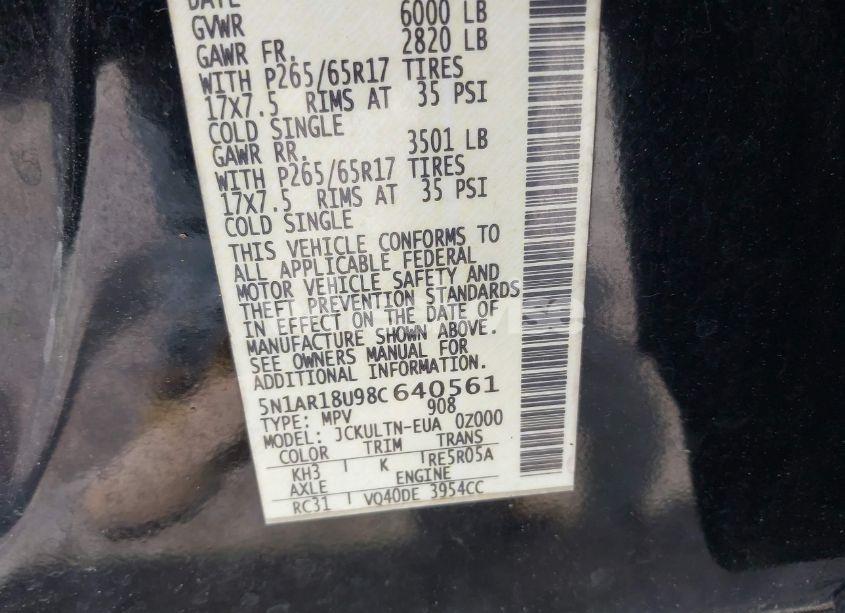 Photo 9 of 2008 Nissan Pathfinder SE (VIN 5N1AR18U98C640561)